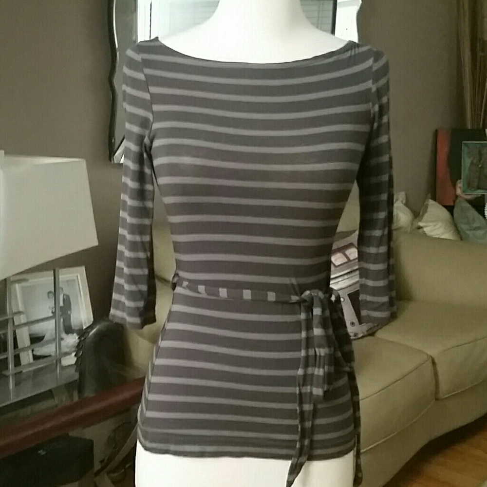 H&M Gray Striped Tunic Top with Belt